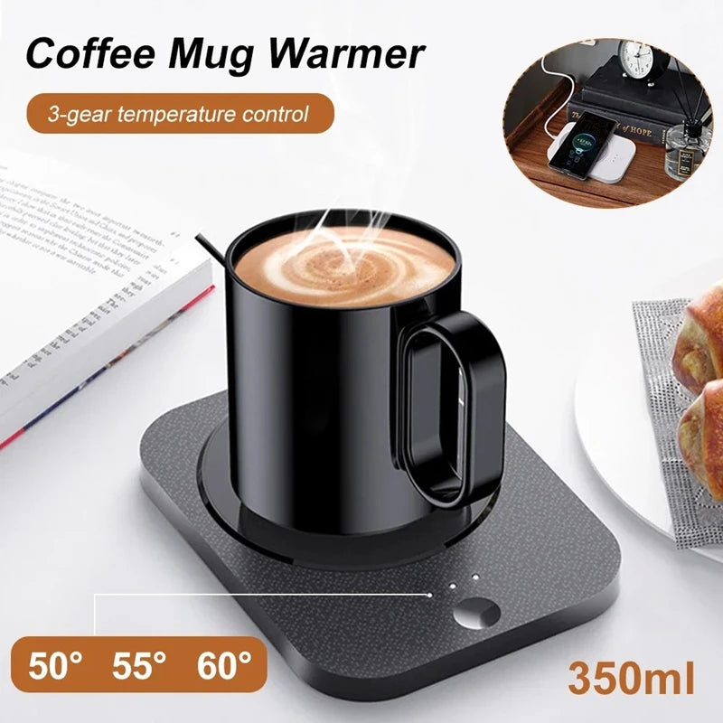 ThermoCharge Deluxe: 3-in-1 Smart Mug Warmer, Wireless Charger & Ceramic Mug Set